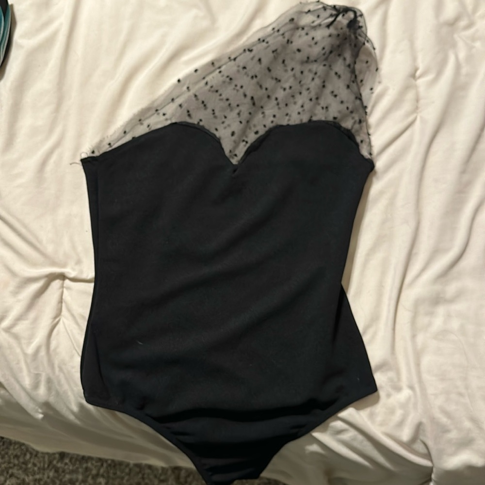 Black one sleeve bodysuit